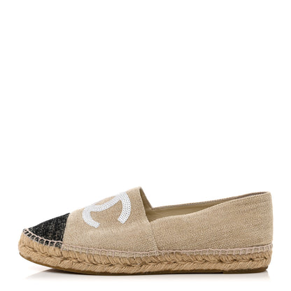 Chanel Toile Sequin CC Espadrilles 40 Beige Black 1 of 9