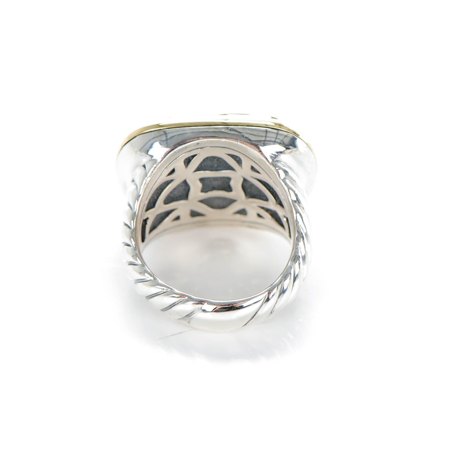 David Yurman Sterling Silver 18K Yellow Gold Green Onyx 18mm Waverly Ring 53 6.5 3 of 4