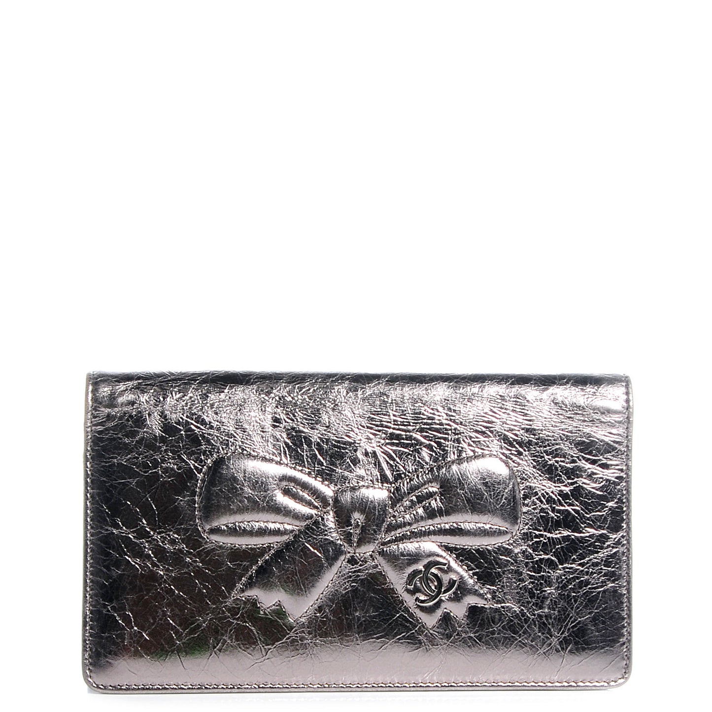 Leather CC Bow Wallet Metallic Dark Silver