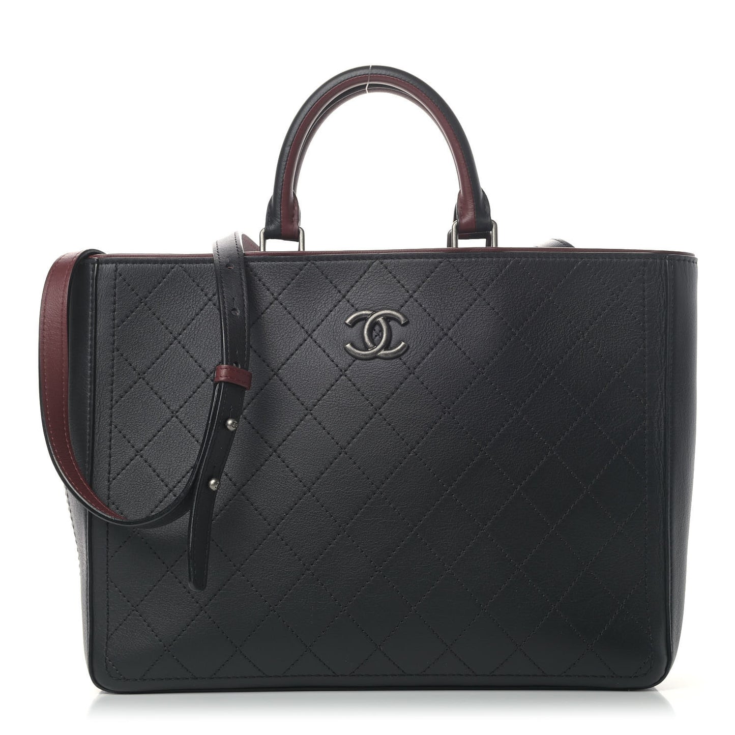 Bullskin Stitched Bi-Color Large Shopping Tote Black