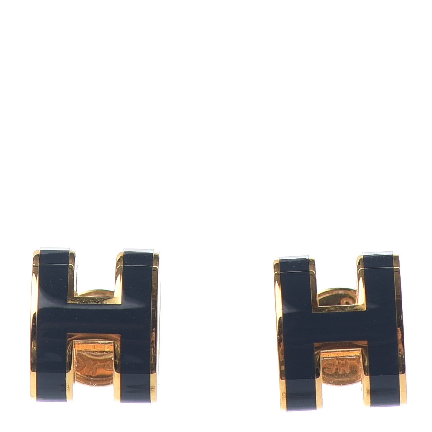 Gold Lacquered Pop H Earrings Bleu Fonce