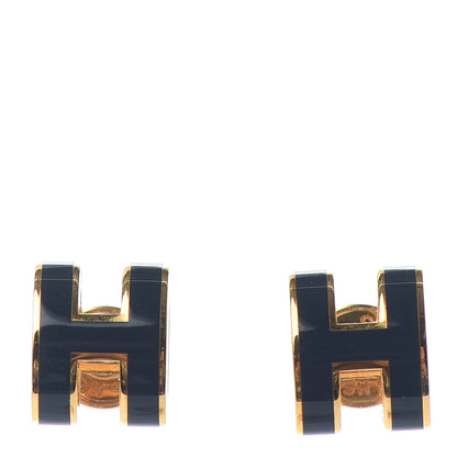 Hermes Gold Lacquered Pop H Earrings Bleu Fonce 1 of 4