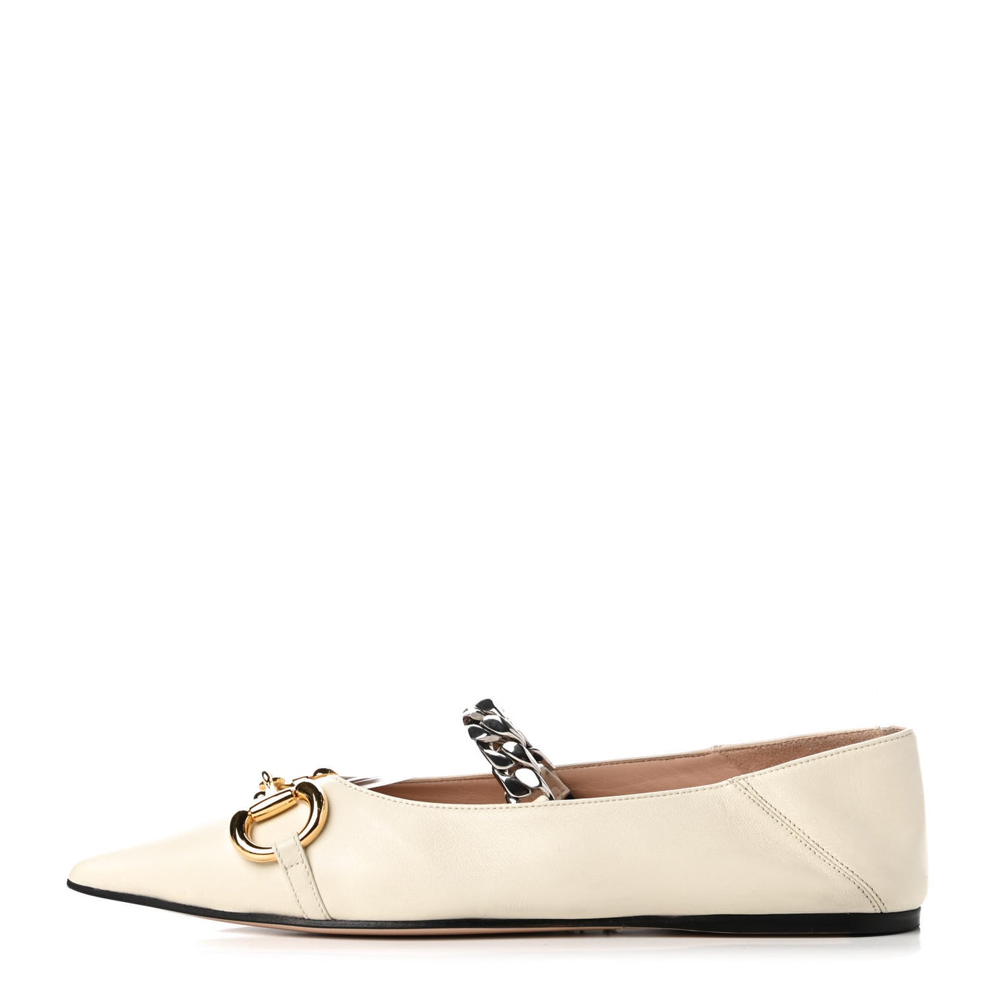 Nappa Lumiere Deva Horsebit Chain Embellished Flats 38.5 Dusty White