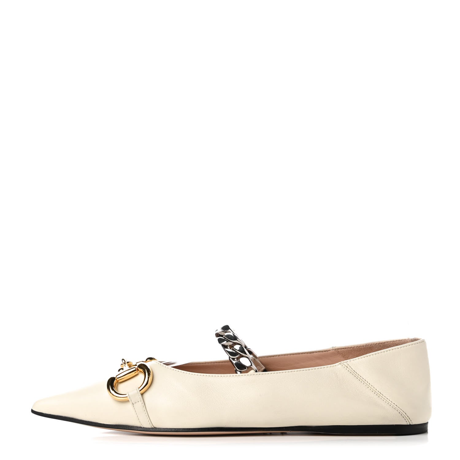Gucci Nappa Lumiere Deva Horsebit Chain Embellished Flats 38.5 Dusty White 1 of 9
