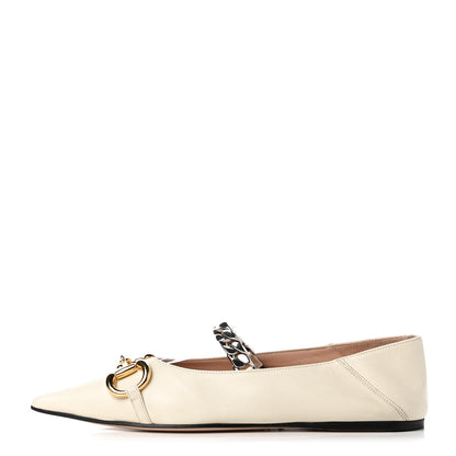 Gucci Nappa Lumiere Deva Horsebit Chain Embellished Flats 38.5 Dusty White 1 of 9