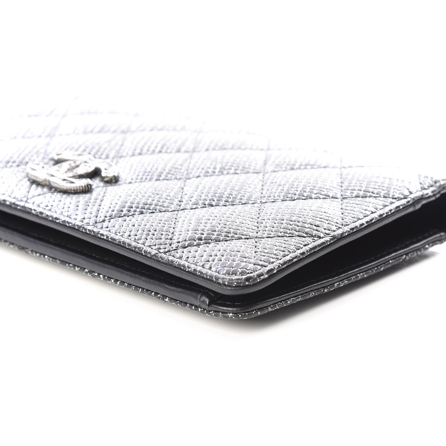 Glittered Calfskin Quilted Yen Wallet Black