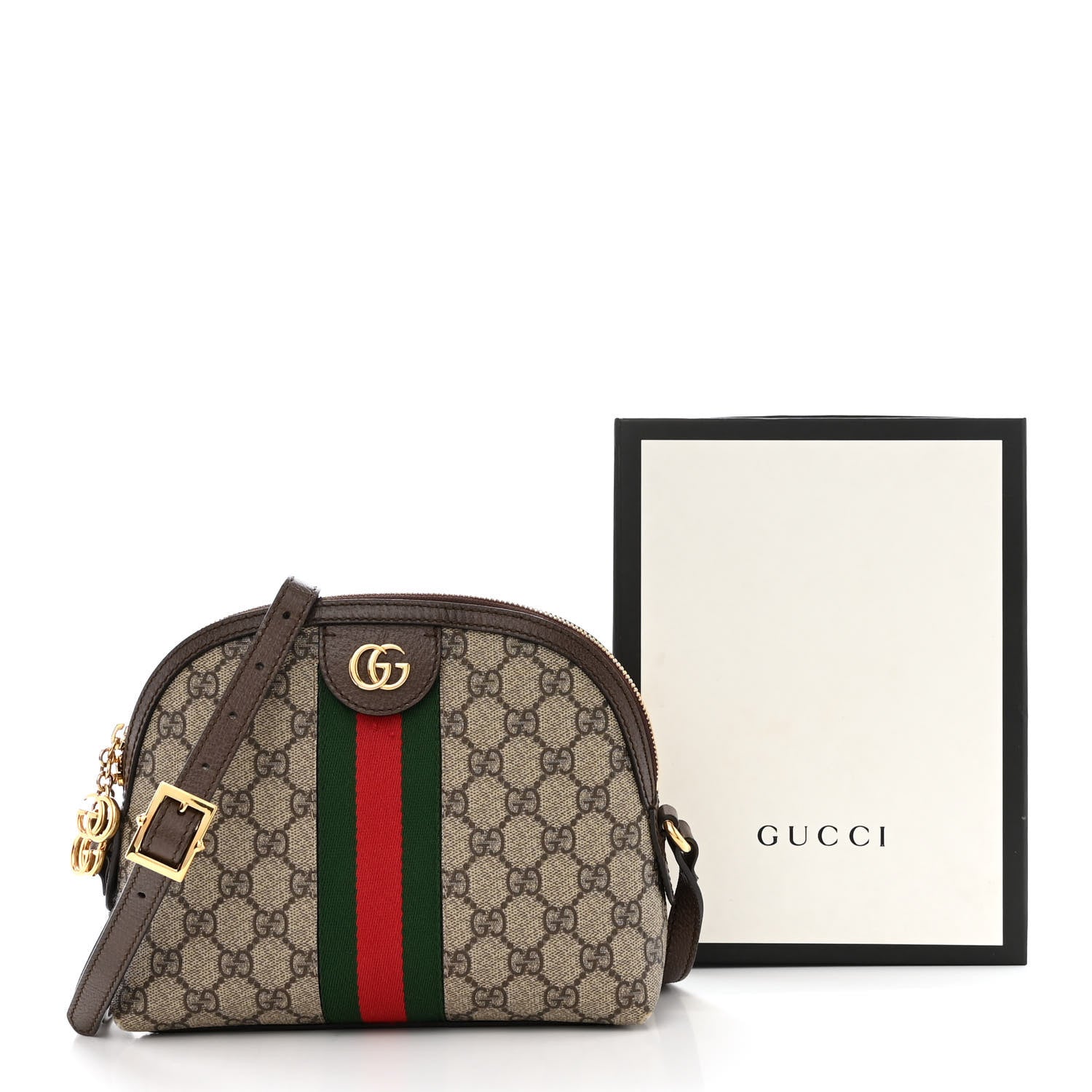 Gucci GG Supreme Monogram Textured Dollar Calfskin Web Small Ophidia Dome Shoulder Bag Beige Ebony New Acero 15 of 15