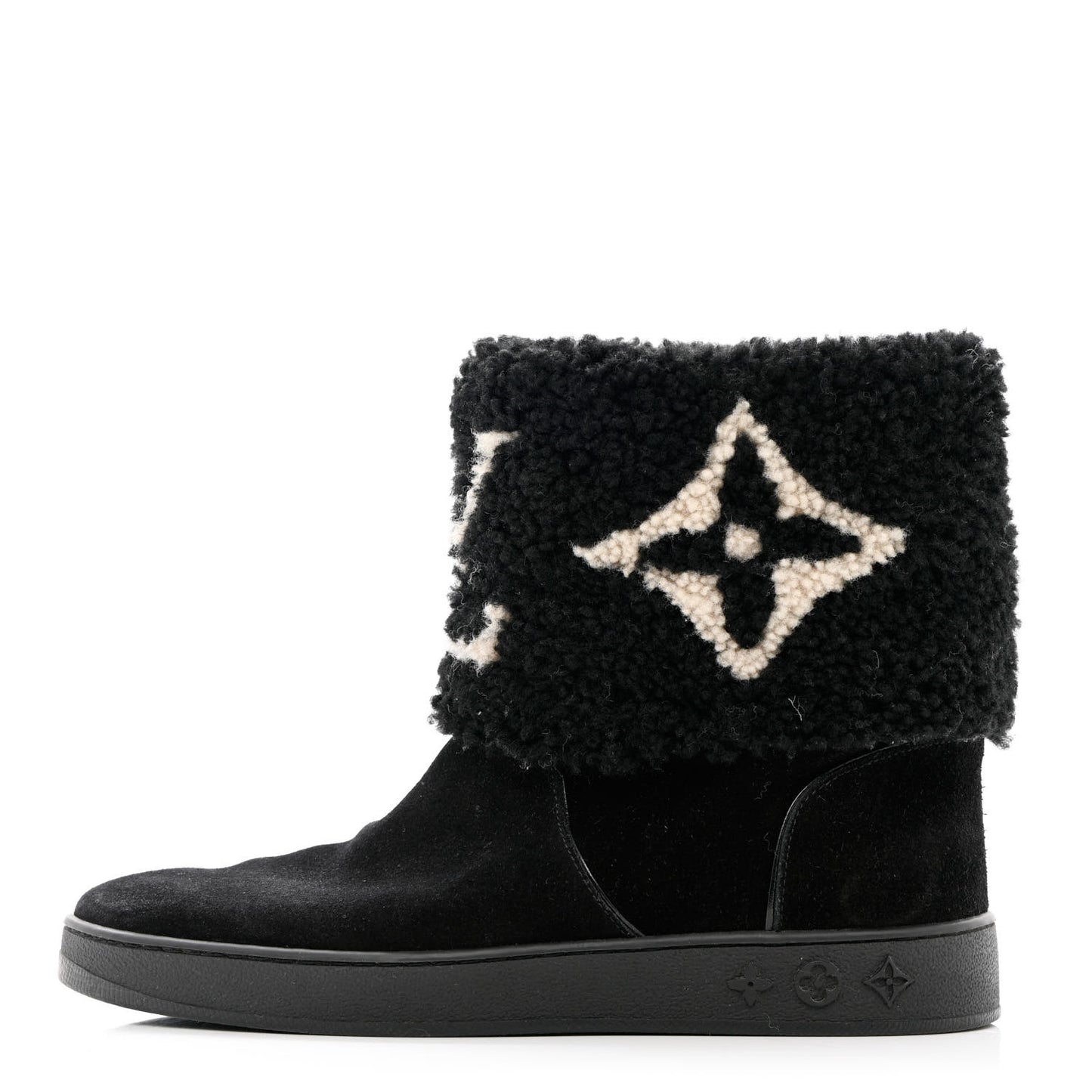 Suede Calfskin Shearling Snowdrop Flat Ankle Boot 37 Black