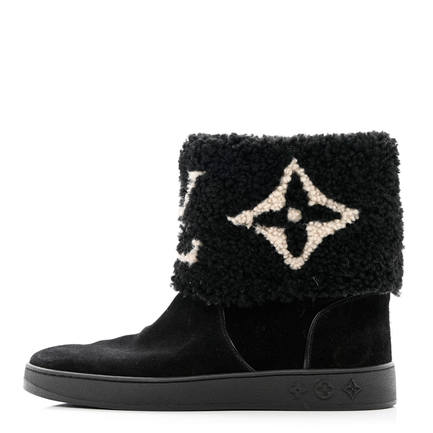 Louis Vuitton Suede Calfskin Shearling Snowdrop Flat Ankle Boot 37 Black 1 of 14