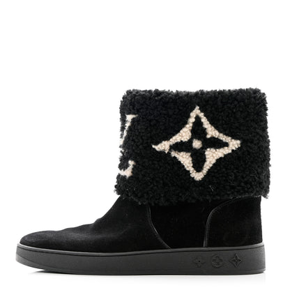 Louis Vuitton Suede Calfskin Shearling Snowdrop Flat Ankle Boot 37 Black 1 of 14