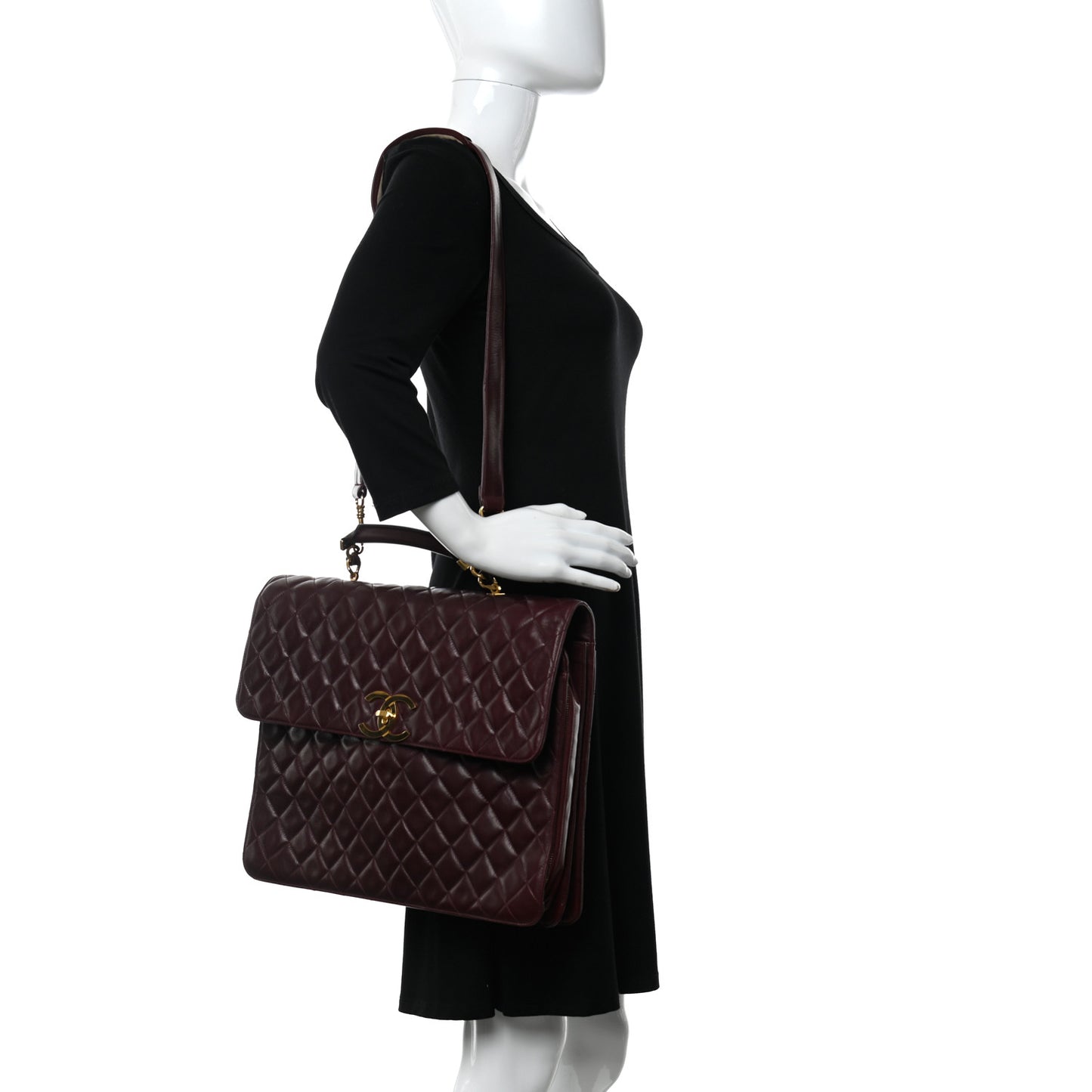 Lambskin Quilted Briefcase Laptop Bag Burgundy