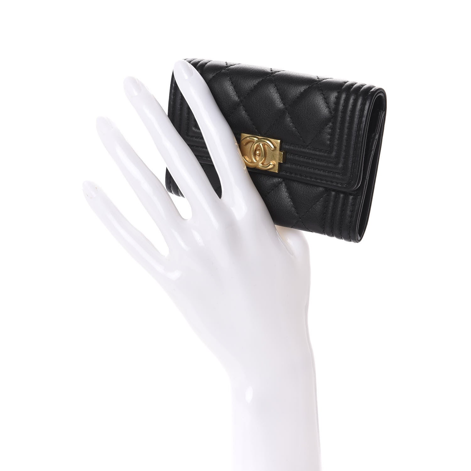 Chanel Lambskin Quilted Boy Card Holder Wallet Black 2 of 8