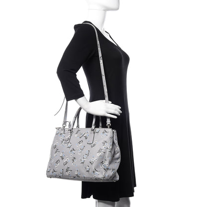 Prada Saffiano Floral Print Medium Galleria Double Zip Tote Acciaio 2 of 8