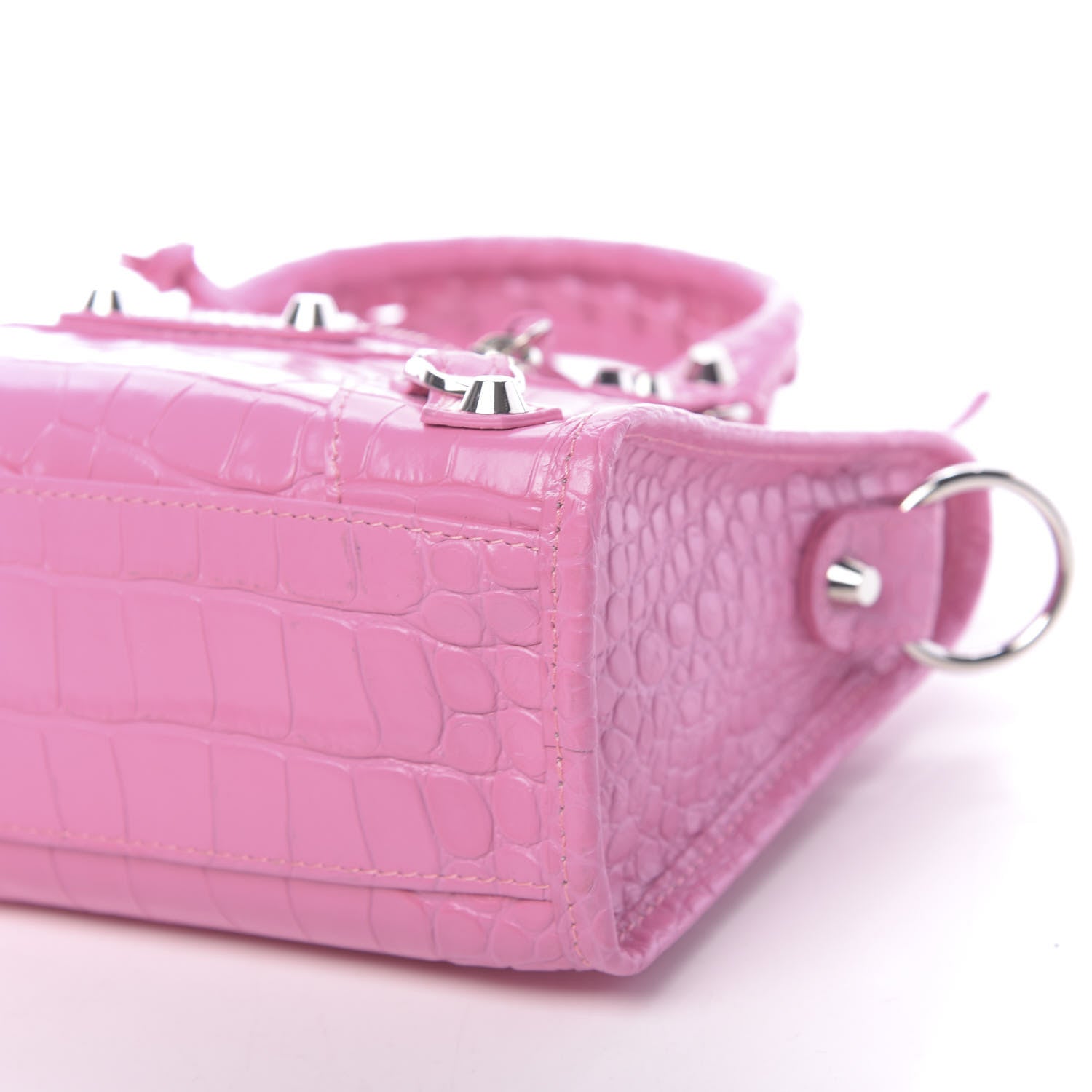 Balenciaga Shiny Supple Calfskin Crocodile Embossed Classic Silver Hardware Mini City Baby Pink 10 of 11