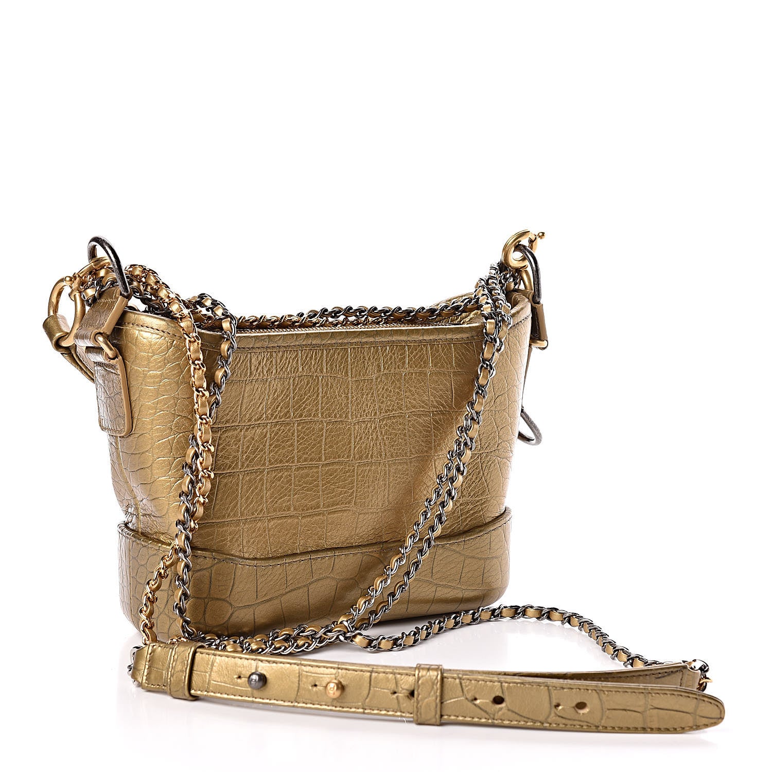Chanel Metallic Calfskin Crocodile Embossed Cocodile Small Gabrielle Hobo Gold 4 of 11