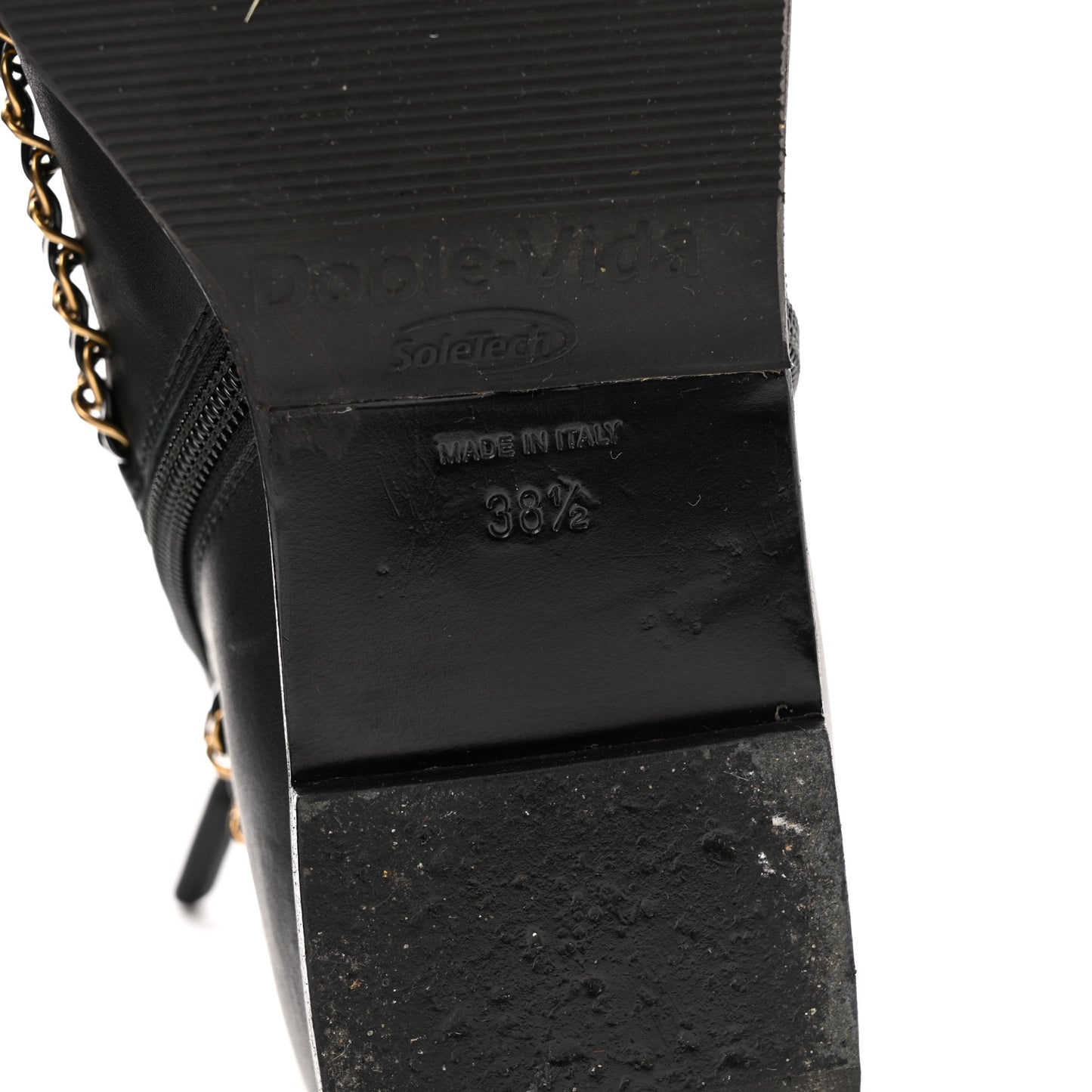 Calfskin Chain Lace Up Boots 38.5 Black