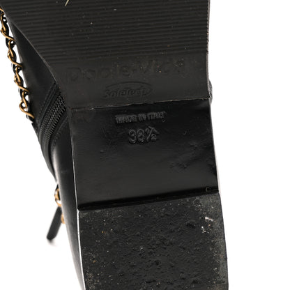 Chanel Calfskin Chain Lace Up Boots 38.5 Black 7 of 12