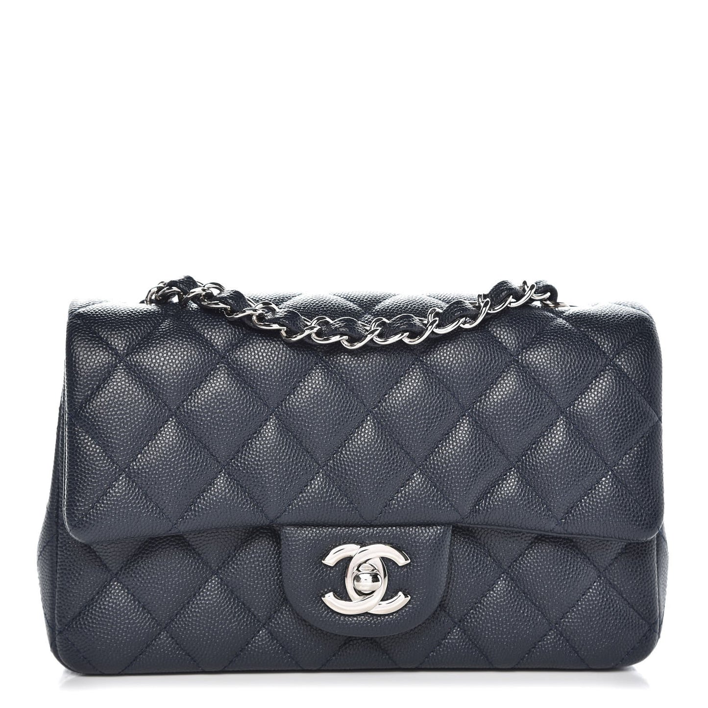 Caviar Quilted Mini Rectangular Flap Navy