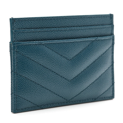 Saint Laurent Grain De Poudre Matelasse Chevron Monogram Credit Card Case Peacock Green 3 of 8