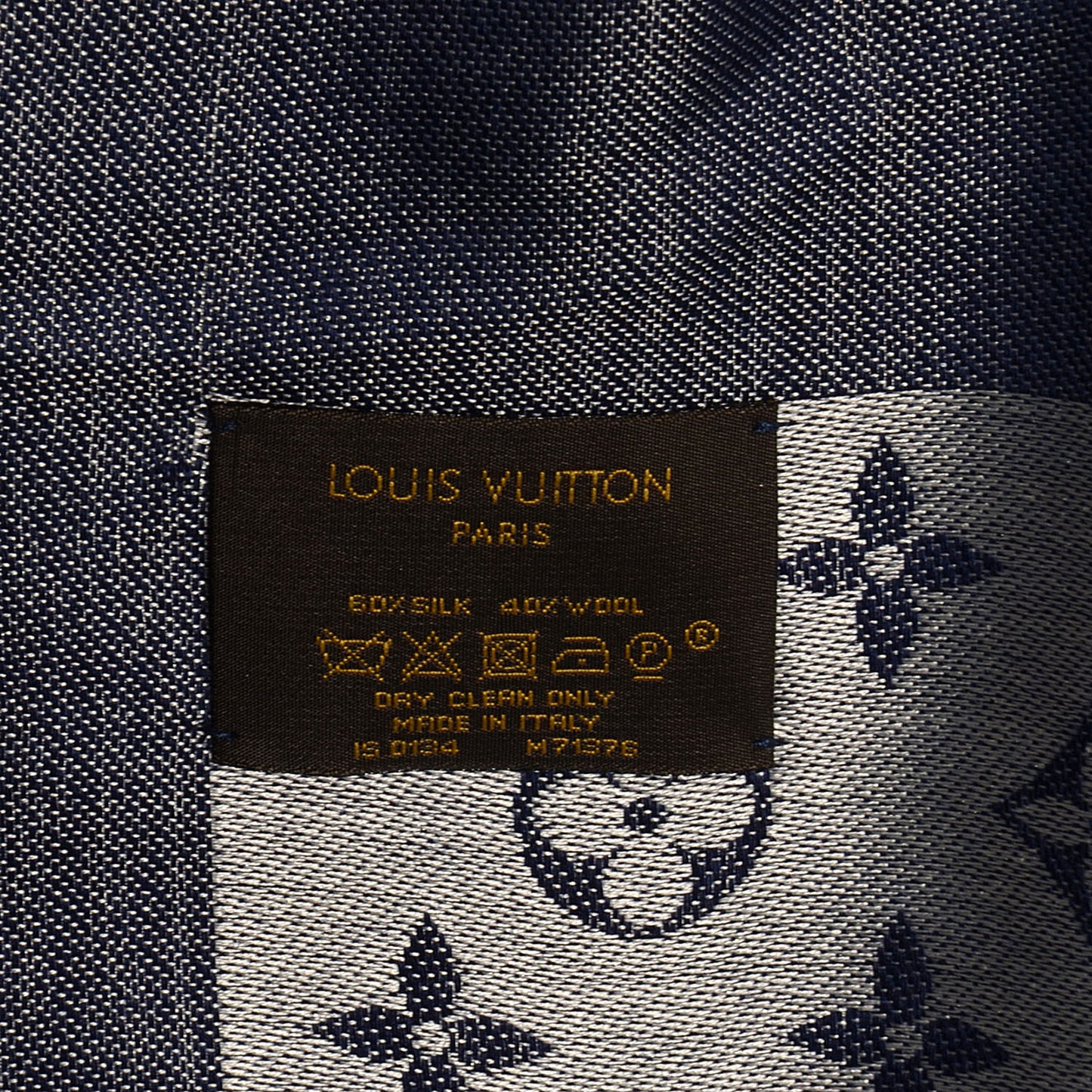 Wool Silk Monogram Denim Shawl Blue