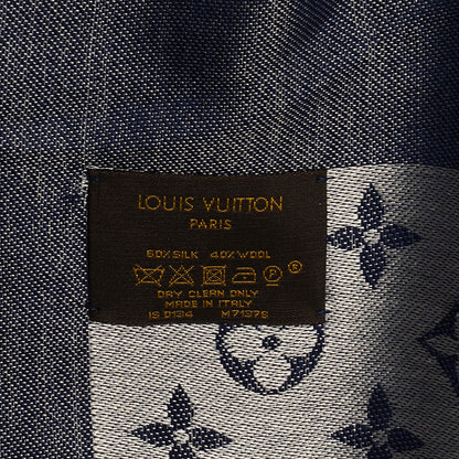 Louis Vuitton Wool Silk Monogram Denim Shawl Blue 5 of 5