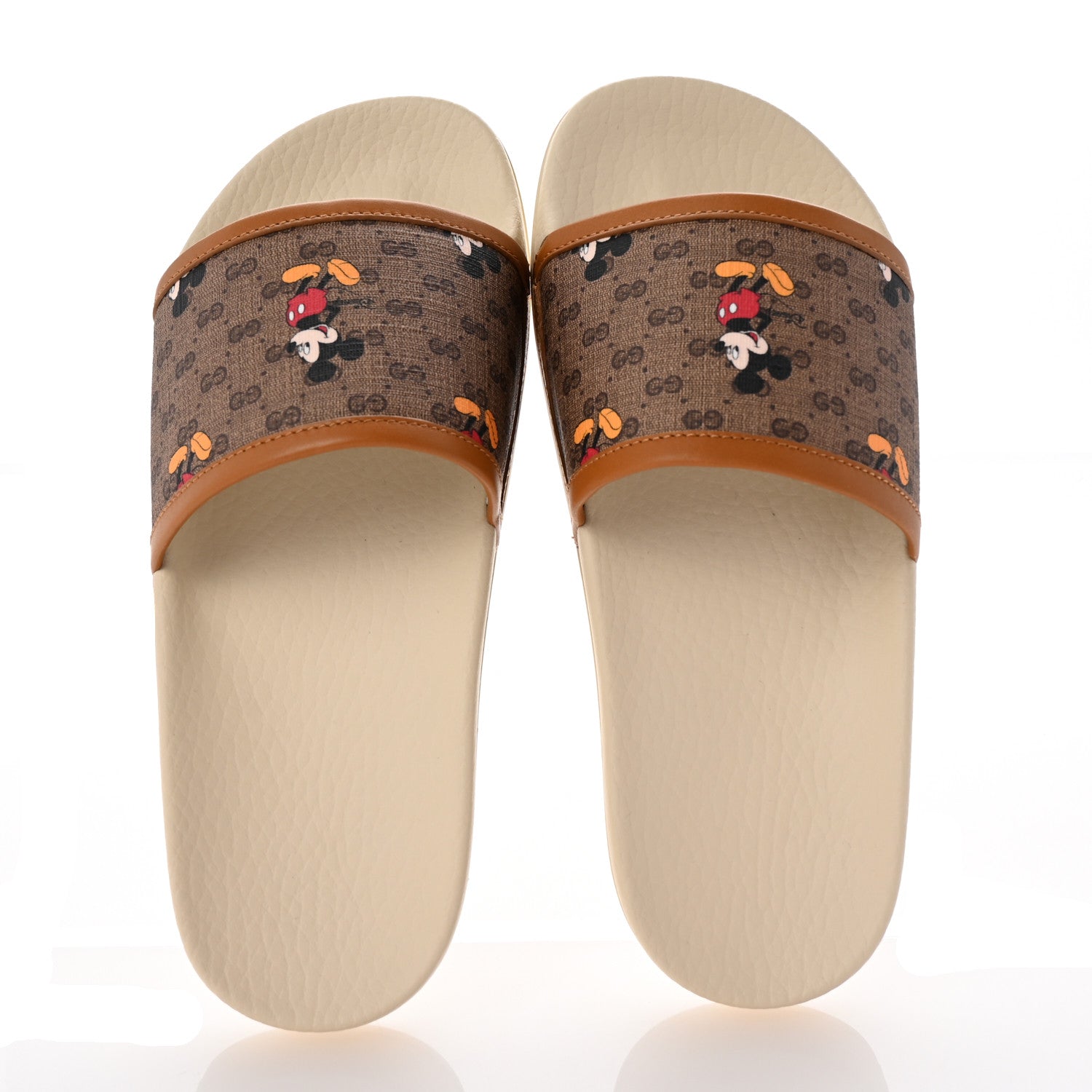 Gucci X DISNEY Mini Vintage GG Supreme Monogram Mickey Mouse Womens Slide Sandals 35 Beige Vintage Sun Oil 2 of 9