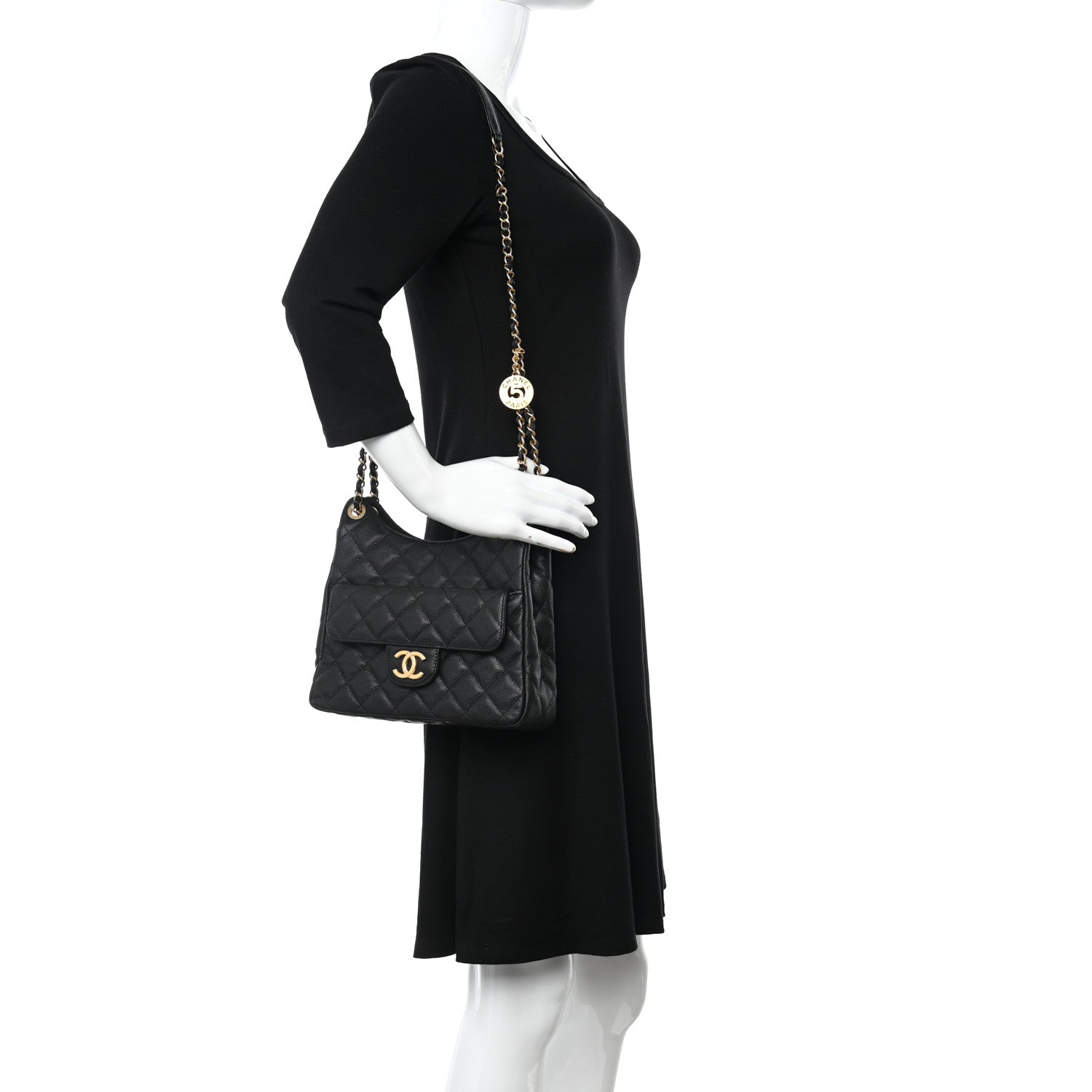Chanel Caviar Quilted Wavy CC Hobo Black 2 of 11