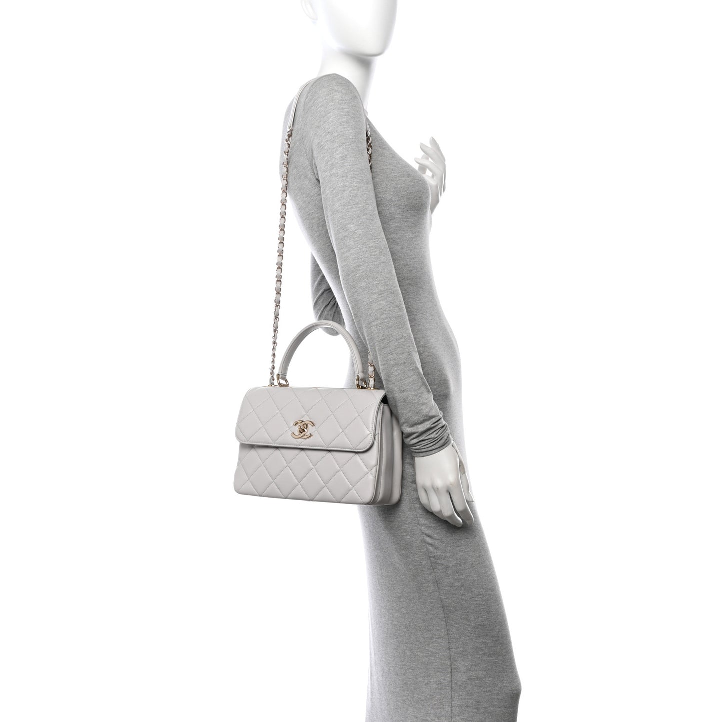 Lambskin Quilted Small Trendy CC Flap Dual Handle Bag Light Grey