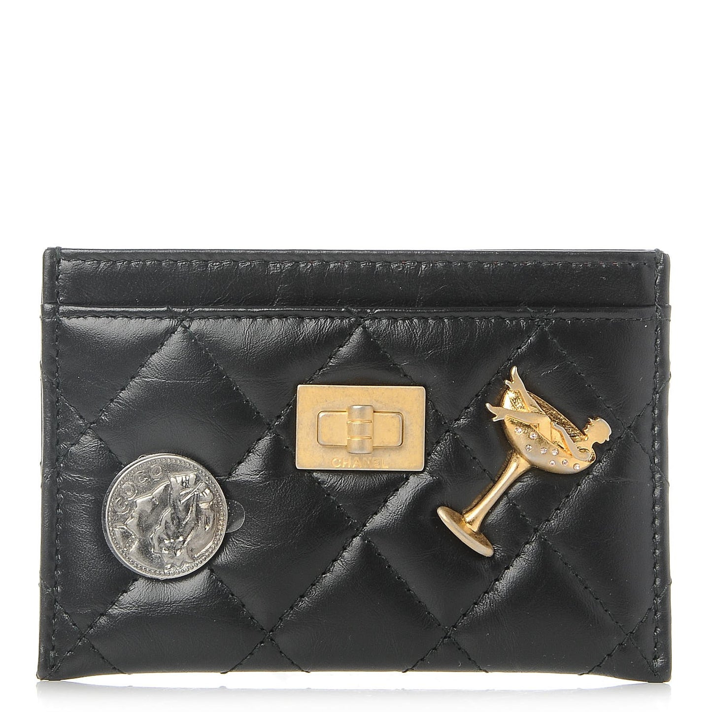 Aged Calfskin Lucky Charms Reissue Card Holder Black