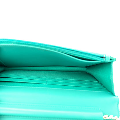 Chanel Lambskin Chevron Quilted Wallet On Chain WOC Turquoise 5 of 10