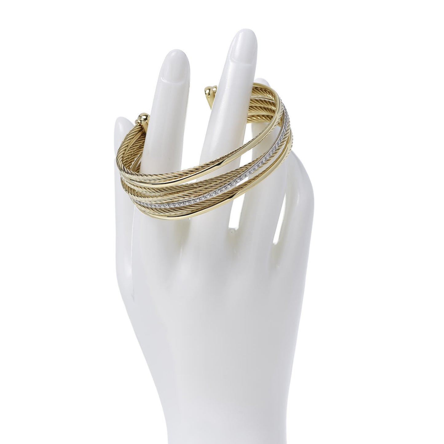 18K Yellow Gold Diamond Crossover Four Row Cuff Bracelet
