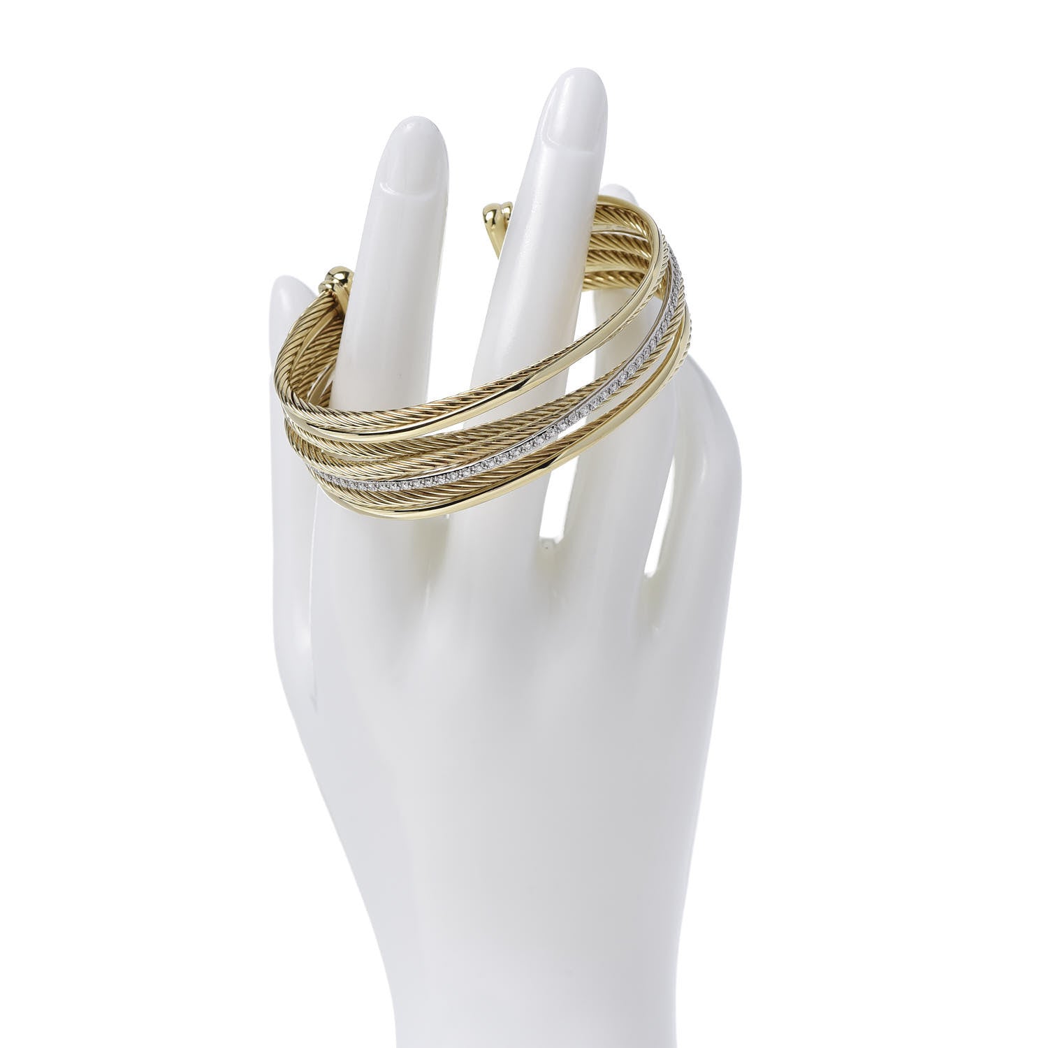 David Yurman 18K Yellow Gold Diamond Crossover Four Row Cuff Bracelet 2 of 4