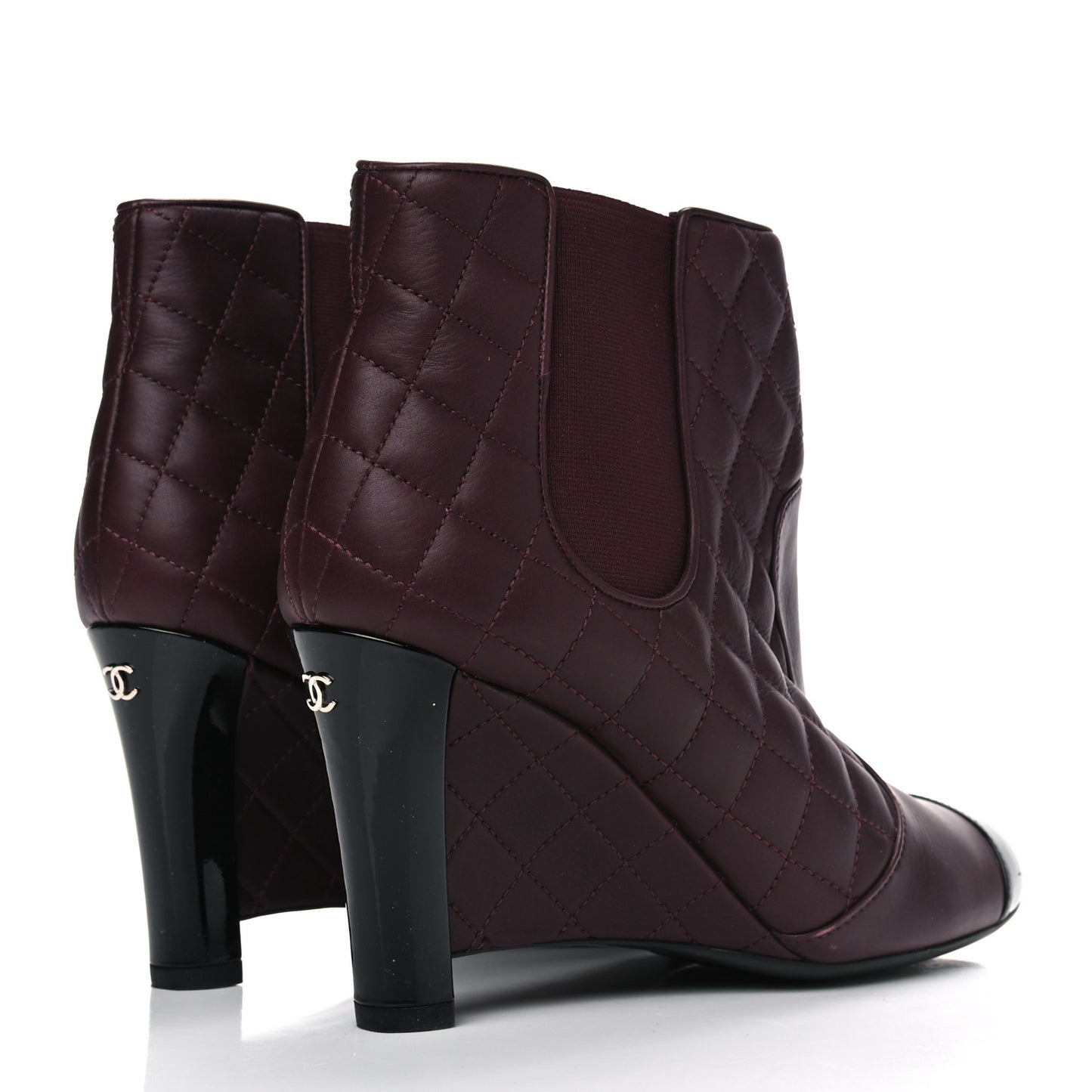 Lambskin Patent Quilted Wedge Ankle Boots 38 Burgundy