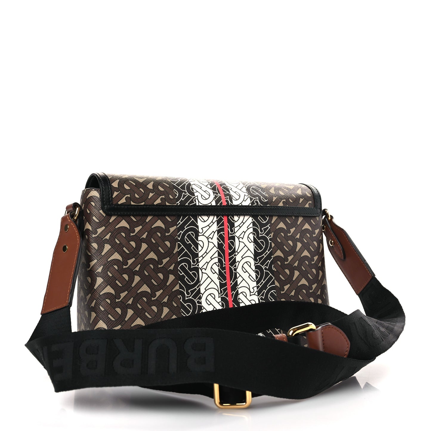 E-Canvas Monogram Stripe Note Crossbody Bag Bridle Brown