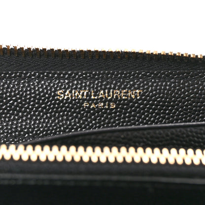 Saint Laurent Grain De Poudre Matelasse Chevron Monogram Zip Around Wallet Black 11 of 14