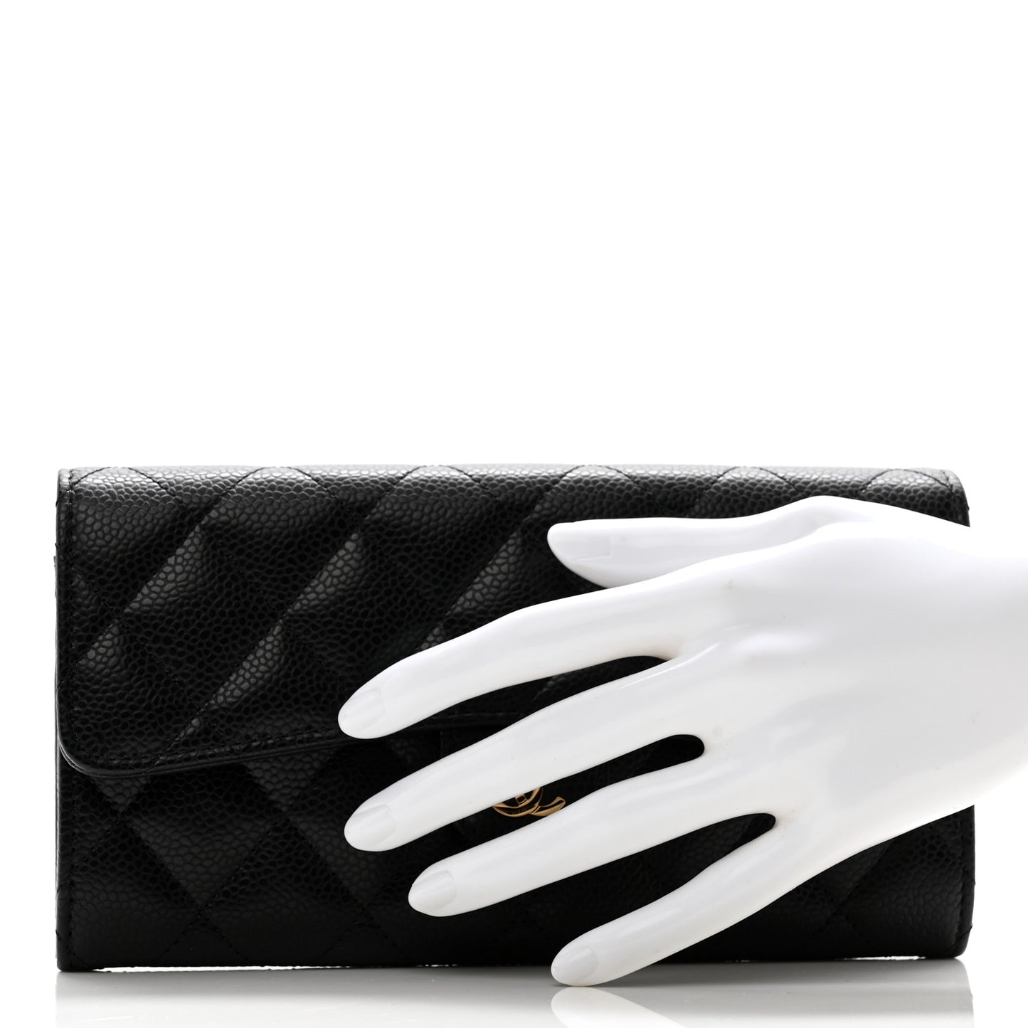 Caviar Quilted Large Gusset Flap Wallet Black