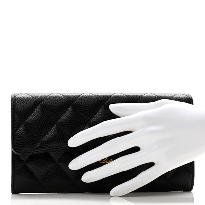 Chanel Caviar Quilted Large Gusset Flap Wallet Black 2 of 10