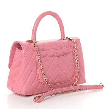 Chanel Caviar Chevron Quilted Mini Coco Handle Flap Pink 4 of 11