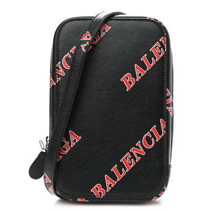Balenciaga Calfskin Logo Print Cash Phone Holder Bag Black Red 1 of 8