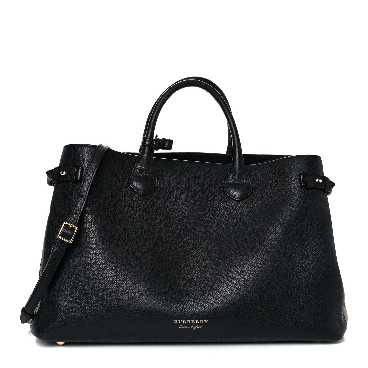 Grainy Calfskin House Check Large Banner Tote Black