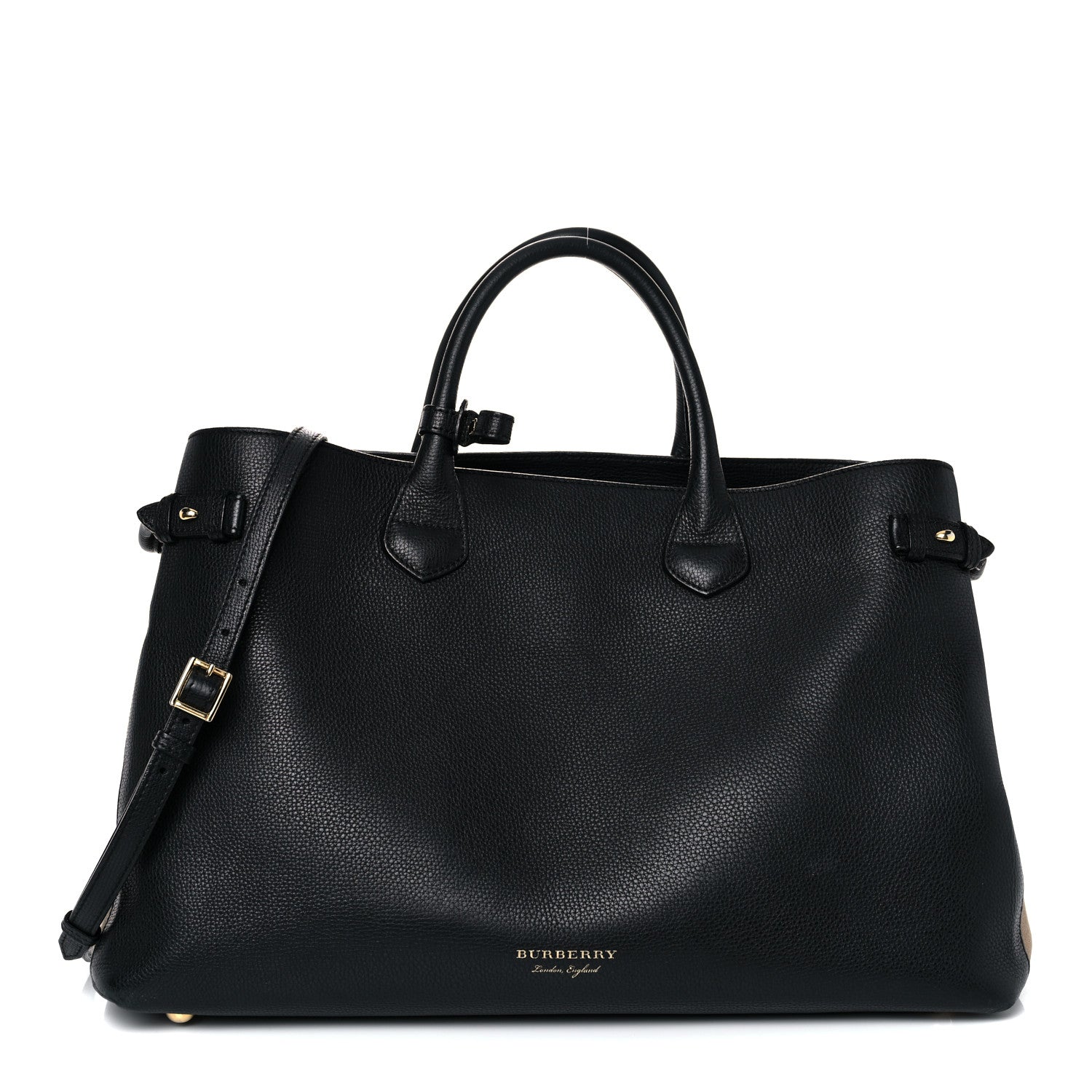 Burberry Grainy Calfskin House Check Large Banner Tote Black 1 of 22