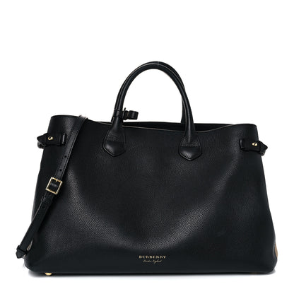 Burberry Grainy Calfskin House Check Large Banner Tote Black 1 of 22
