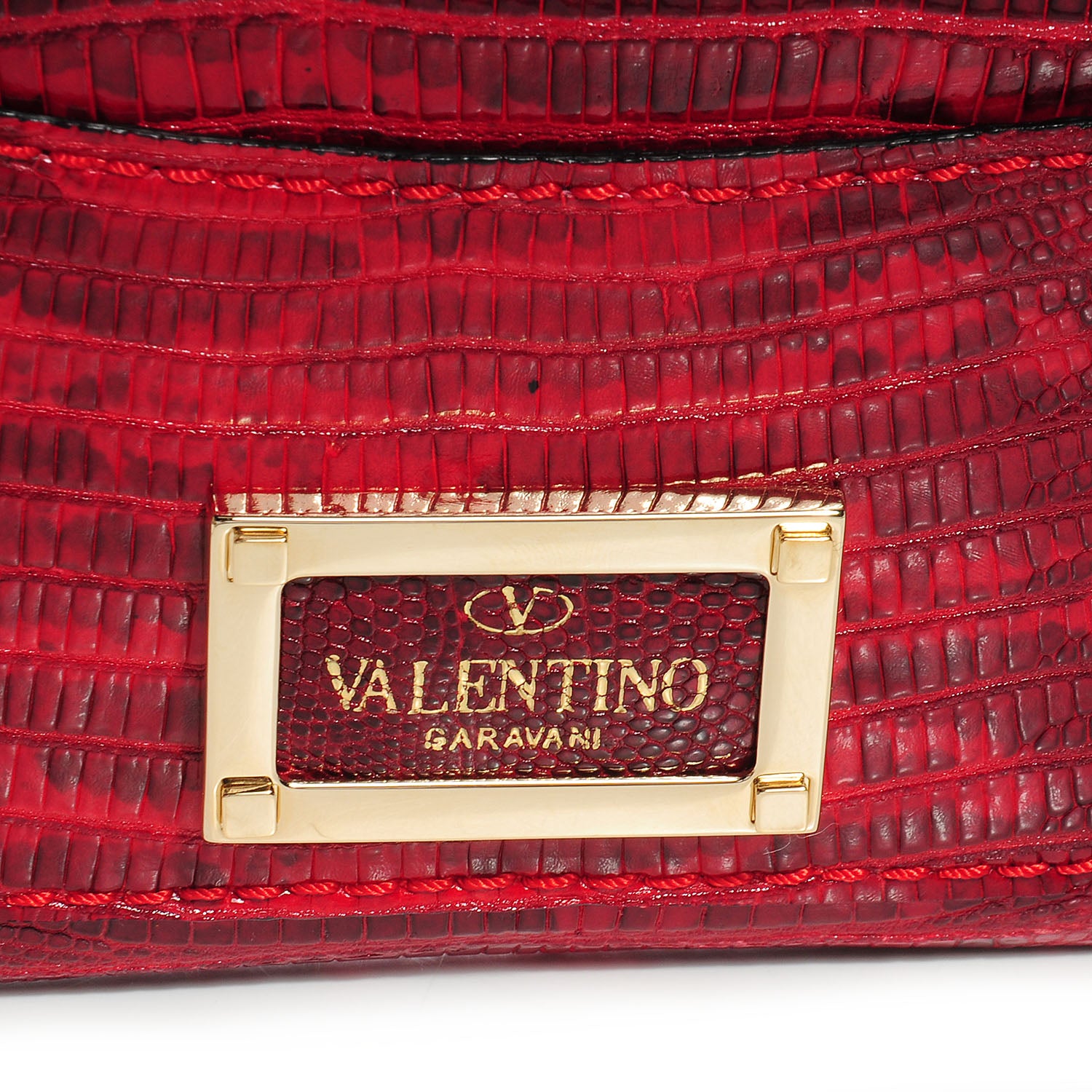 Valentino Garavani Lizard Rockstud Flap Red 4 of 9