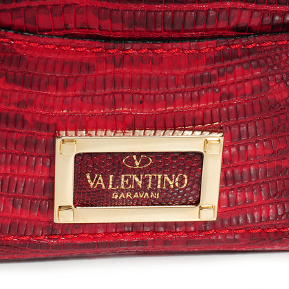 Valentino Garavani Lizard Rockstud Flap Red 4 of 9