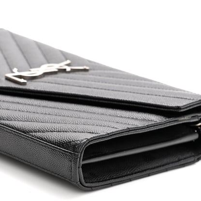 Saint Laurent Grain De Poudre Matelasse Chevron Monogram Chain Wallet Black 9 of 9