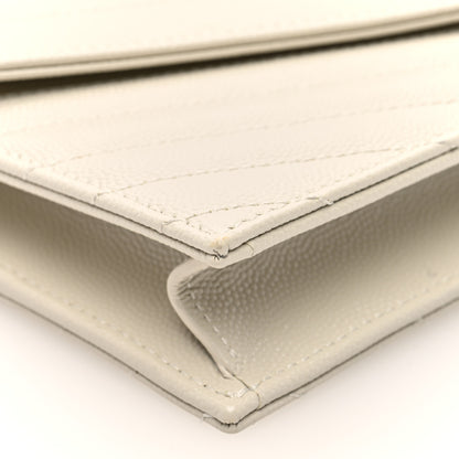 Saint Laurent Grain De Poudre Matelasse Chevron Monogram Envelope Chain Wallet Crema Soft 8 of 9
