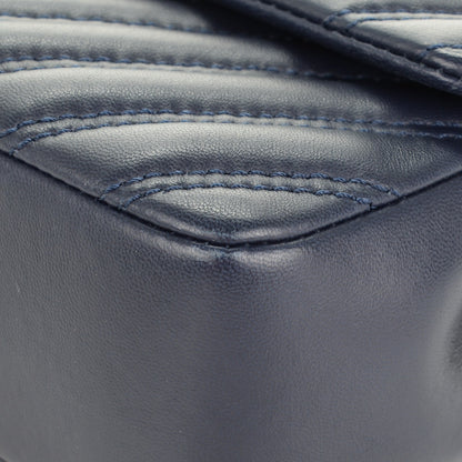 Chanel Lambskin Chevron Double Stitch Medium Single Flap Navy 9 of 11