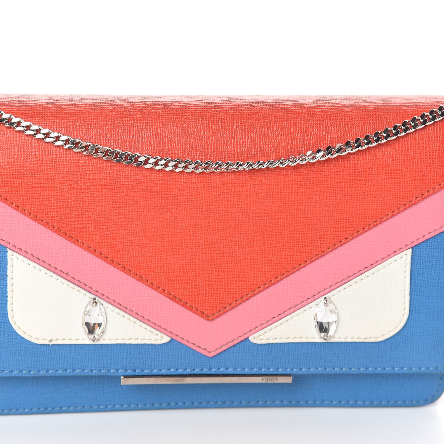 Fendi Vitello Elite Crystal Monster Eyes Tube Wallet On Chain Blue Royal Multicolor 8 of 11