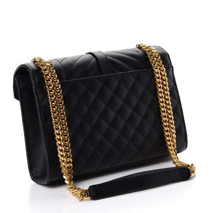 Saint Laurent Grain De Poudre Textured Mixed Matelasse Triquilt Medium Monogram Satchel Black 3 of 11