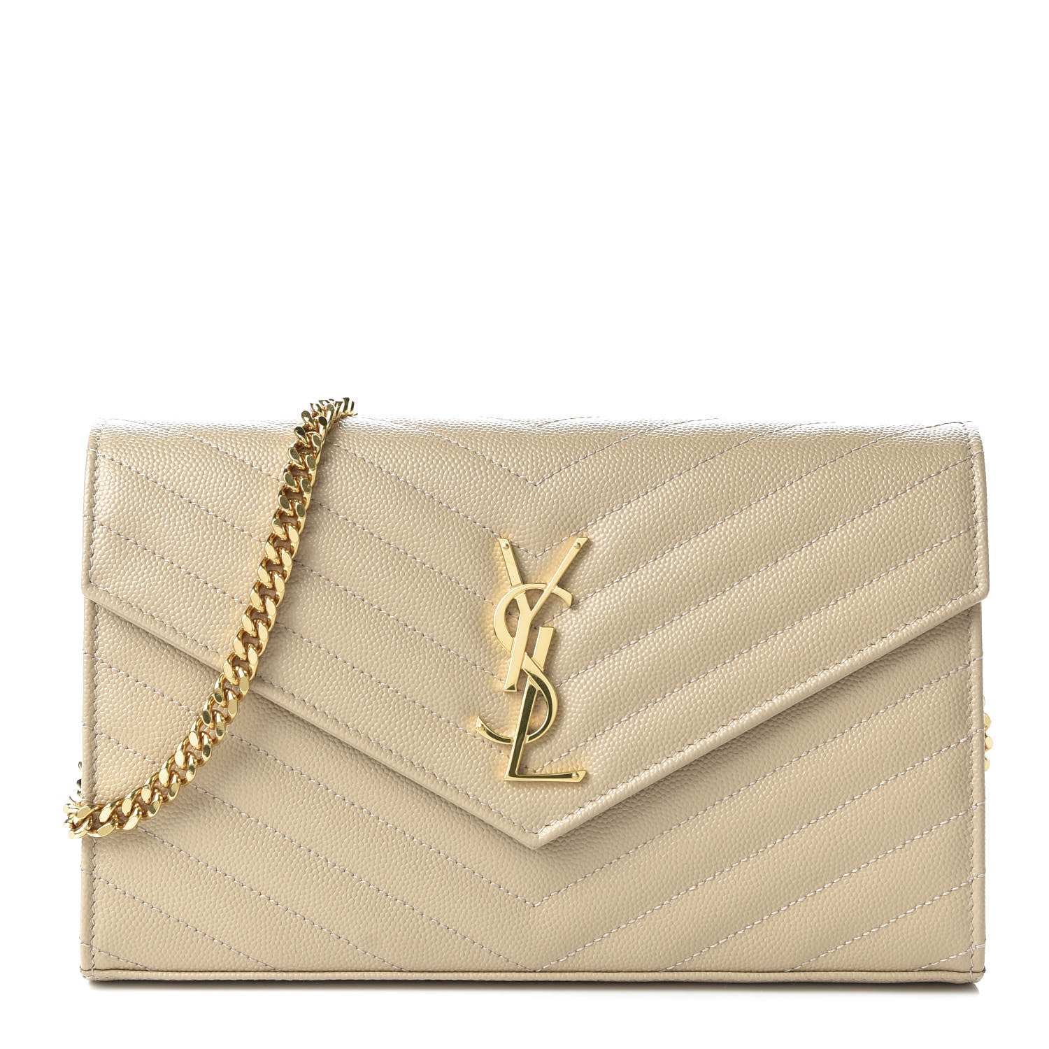 Saint Laurent Grain De Poudre Matelasse Chevron Monogram Chain Wallet Nude Powder 1 of 10